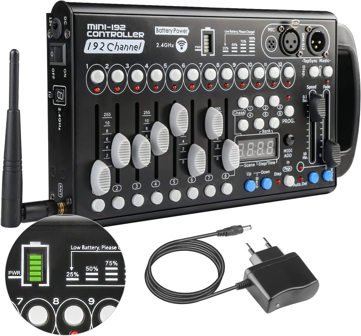 Draadloze DMX-Controller Met Batterij – DMX512-Console – Lichtmixer – Lichtsturing – Lichtboard – 192 Kanalen – 240 Scènes