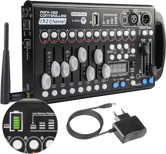 Draadloze DMX-Controller Met Batterij – DMX512-Console – Lichtmixer – Lichtsturing – Lichtboard – 192 Kanalen – 240 Scènes