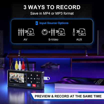 PORTTA VHS naar digitale converter, video naar digitaal recorder met afstandsbediening, compatibel met VHS, videorecorder, DVR, DVD, Hi8, Mini DV, camcorder, cassettetape, gameconsoles