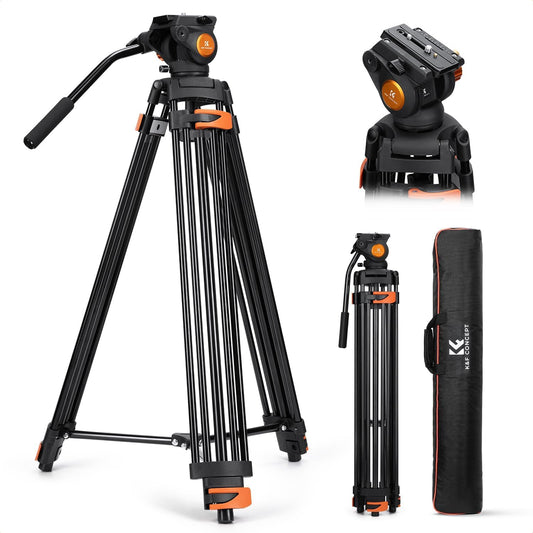 K&F CONCEPT 202 cm videostatief, heavy duty tripod statief met vloeistofkop en snelwisselplaat, camerastatief voor DSLR, camcorder, camera's draagkracht 8 kg