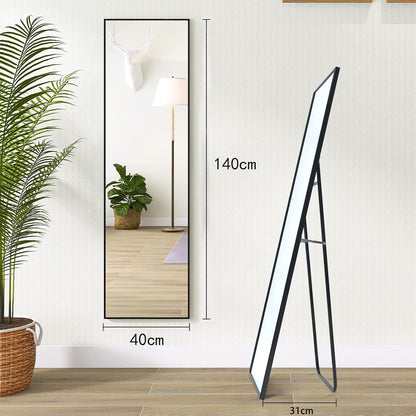 Beauty4U Spiegel in volledige lengte, 140 x 40 cm, vrijstaand, hangend of leunend, grote vloerspiegel met zwart aluminium frame voor woonkamer of slaapkamer