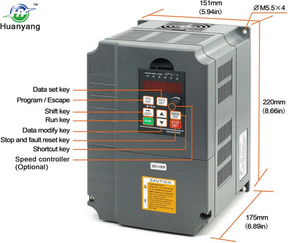 Vectorregeling Computerized Numerical Control (CNC) frequentieomvormer (VFD) van de motor, inverter, 380 V, 4,0 kW, 5,4 pk, voor spindelmotor, controle van de snelheid, Huanyang GT-serie
