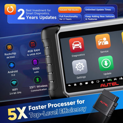 Autel MaxiPRO MP808BT PRO Android 11 [2 Jaar Updates - Waarde €650], 2024 ECU-Codering op Dealerniveau, Upgrade van MS906BT MP808S MP808 MP808BT, Volledig Bidirectioneel, 30+ Service, OE-Diagnostiek
