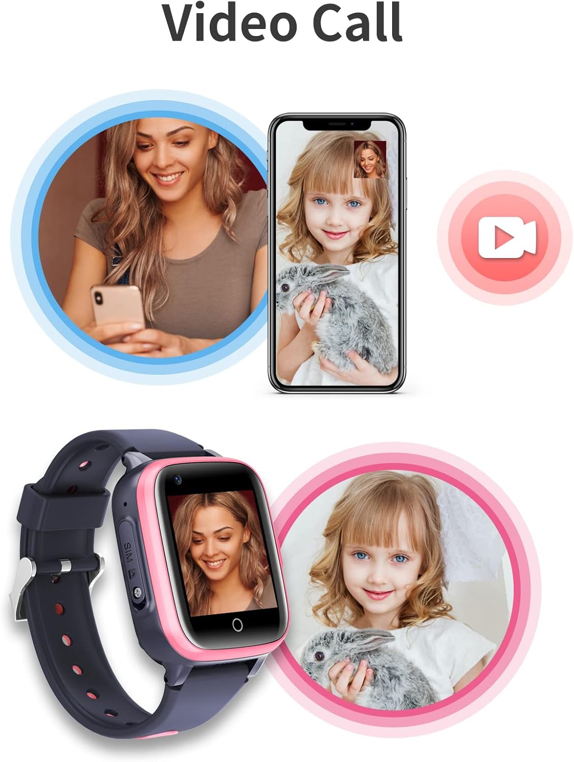 Smartwatch Kids GPS met 4G WiFi Video-oproep SOS-camera Waterdicht Bericht Wekker Stopwatch Klasse-modus Muziekspeler Trillingsmelding Cadeau voor Jongens Meisjes Compatibel met iPhone Android