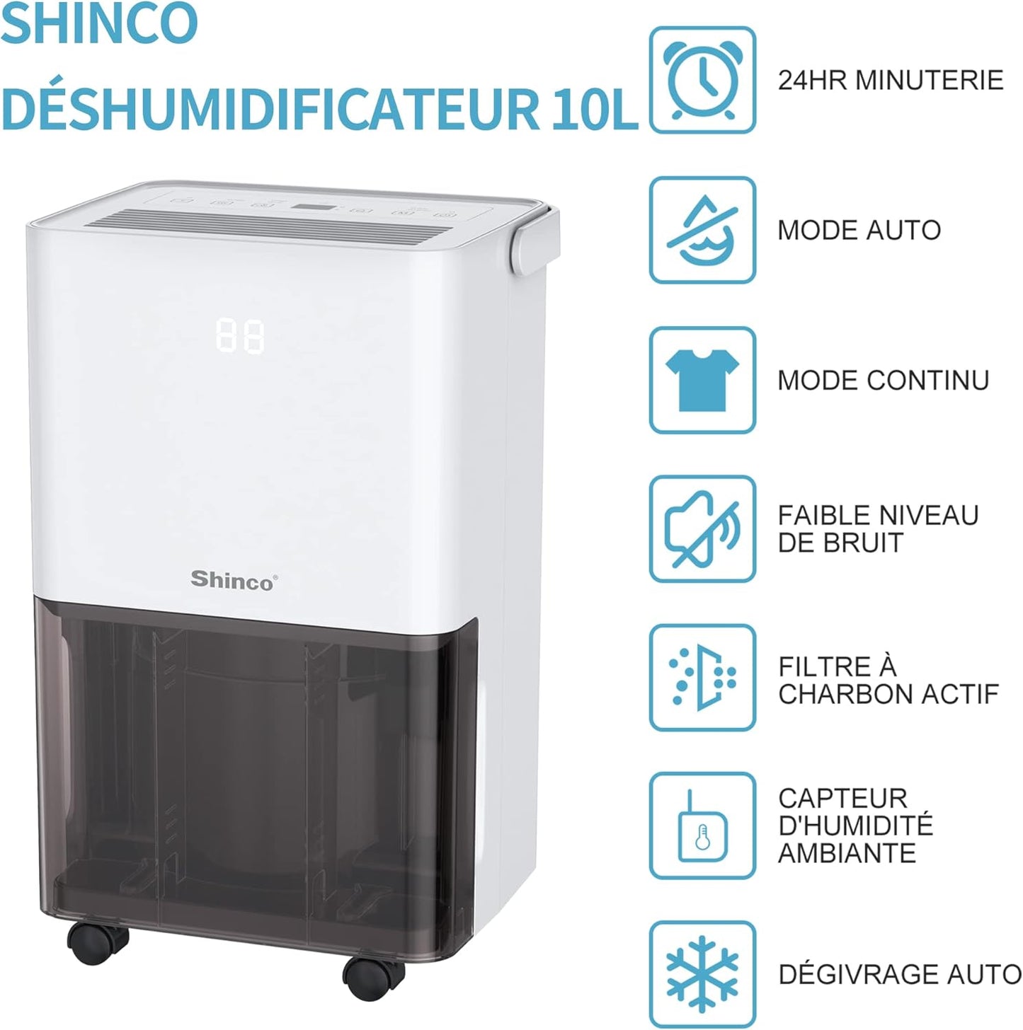 Luchtontvochtiger – Ontvochtiger – Kamerventilator – Vochtvreter – Vochtregelaar – Stil – 10 Liter per Dag – Geschikt voor 15 m²
