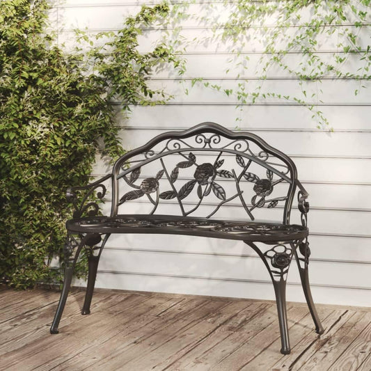 Cast Aluminium Garden Bench Black 100 cm Weatherproof Outdoor Bench with Cast Iron Legs and Classic Floral Pattern Durable Patio Furniture - QUORE