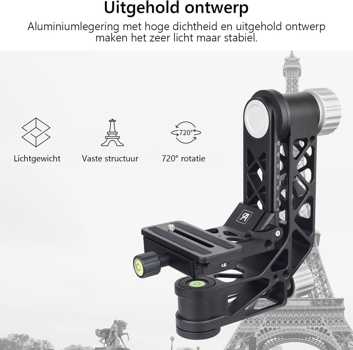 ARTCISE gimbal statiefkop met handvat, GH7 draagbare lichtgewicht heavy duty koppen met standaard 1/4 '' quick release plaat en bubbelniveau voor DLSR camera statief, max belasting 25kg