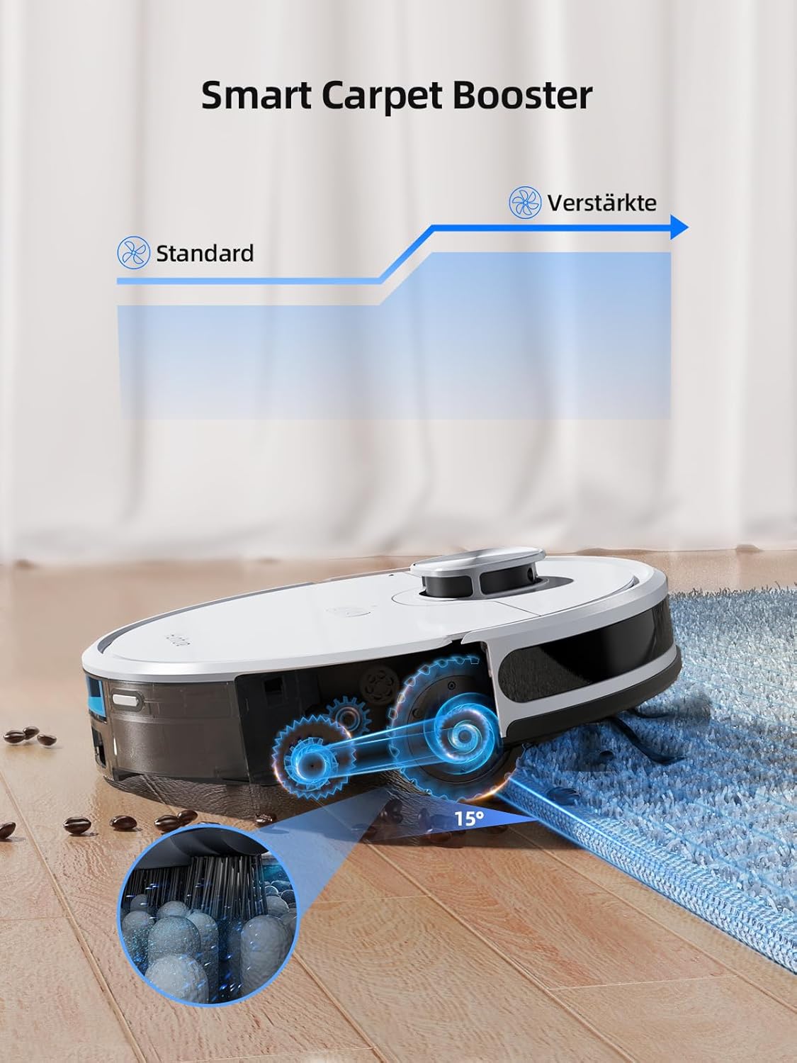 HONITURE Q6 SE robotstofzuiger met dweilfunctie, 3500 Pa stofzuigerrobot met opgeslagen kaarten, ideaal voor dierenharen, tapijten en harde vloeren, looptijd 200 minuten (met 2,5 l zuigstation)