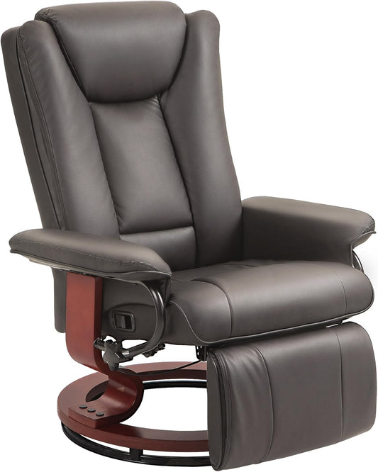 HOMCOM Reclining Chair, TV Chair with Reclining Function, Swivel Armchair Chairs with Adjustable Backrest, Up to 150 kg Loadable, Faux Leather, Brown - QUORE