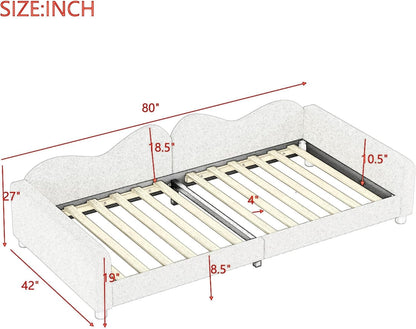 Kinderbedkussen Bed - Slaapbank Frame - Teddy Doek Multifunctionele - Rugleuning Armleuning Zacht Bed - Eugdbed Gastenbed - 90*200 cm - 02 Wit