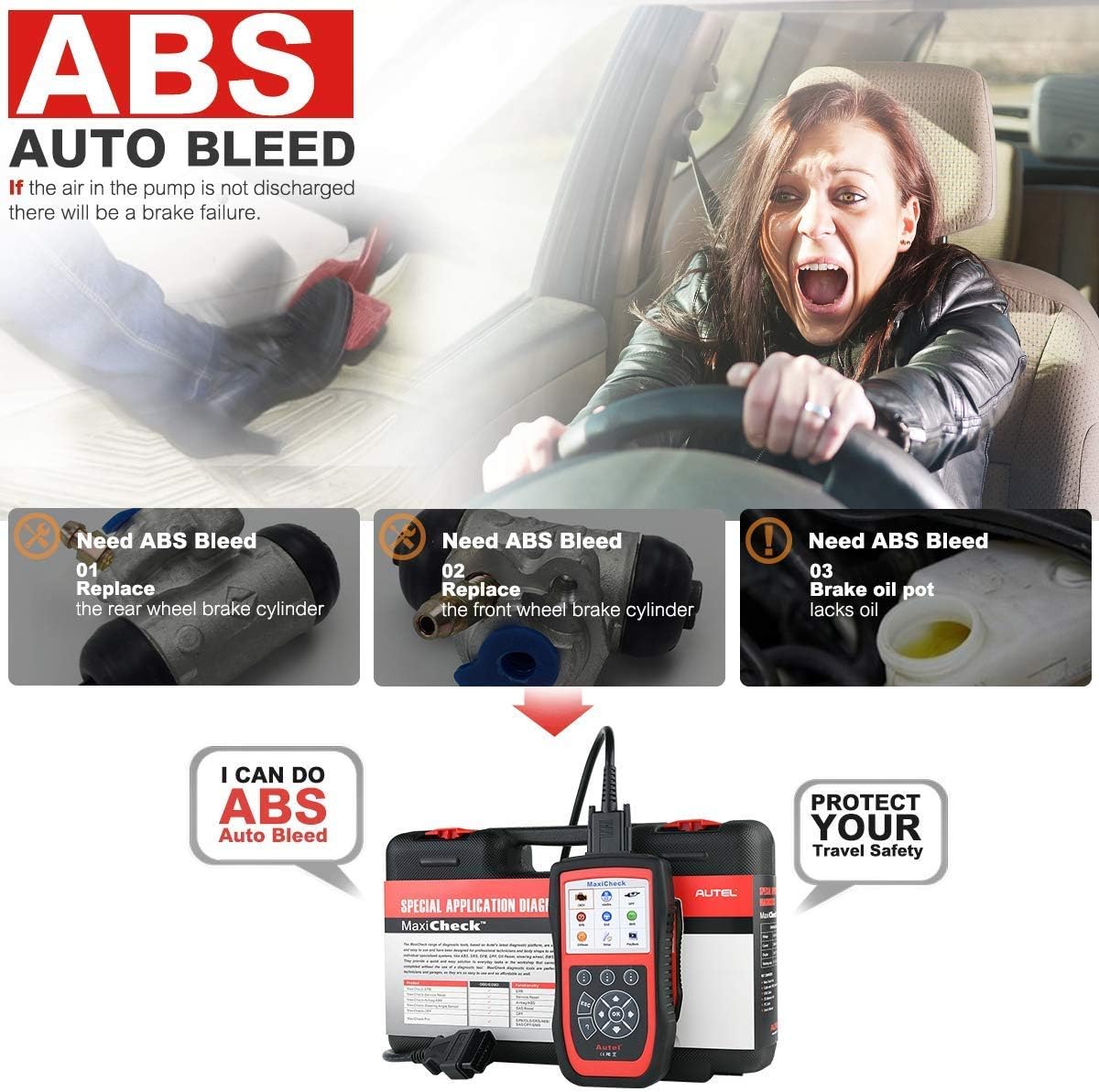 Autel MaxiCheck Pro Autoontluchtingsscantool voor het ontluchten van ABS-remmen, OBD2 ABS SRS diagnosescanner, oliereset, BMS, EPB, airbag, SAS-diensten voor bepaalde voertuigen