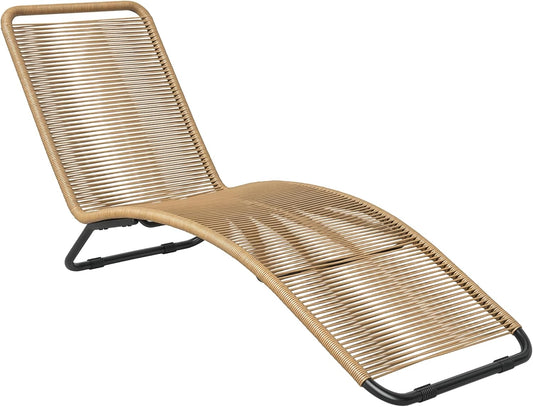 Ligbed – Ligstoel – Zonnebed – Relaxstoel – Loungestoel – Polyrotan – Stalen Frame – 120 kg Belastbaar – Natuurlijk Houtlook