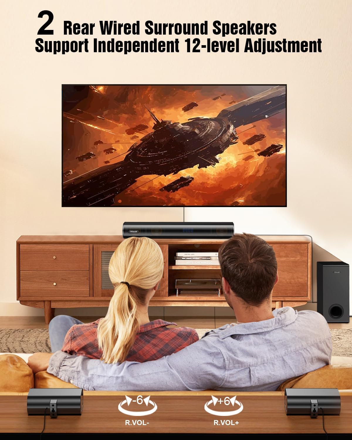 5.1-Kanaals Dolby Atmos Soundbarsysteem – Soundbar – Soundbarsysteem – Surround Soundbar – TV-Soundbar – Met 2 Bekabelde Achterspeakers – 5,25-Inch Subwoofer