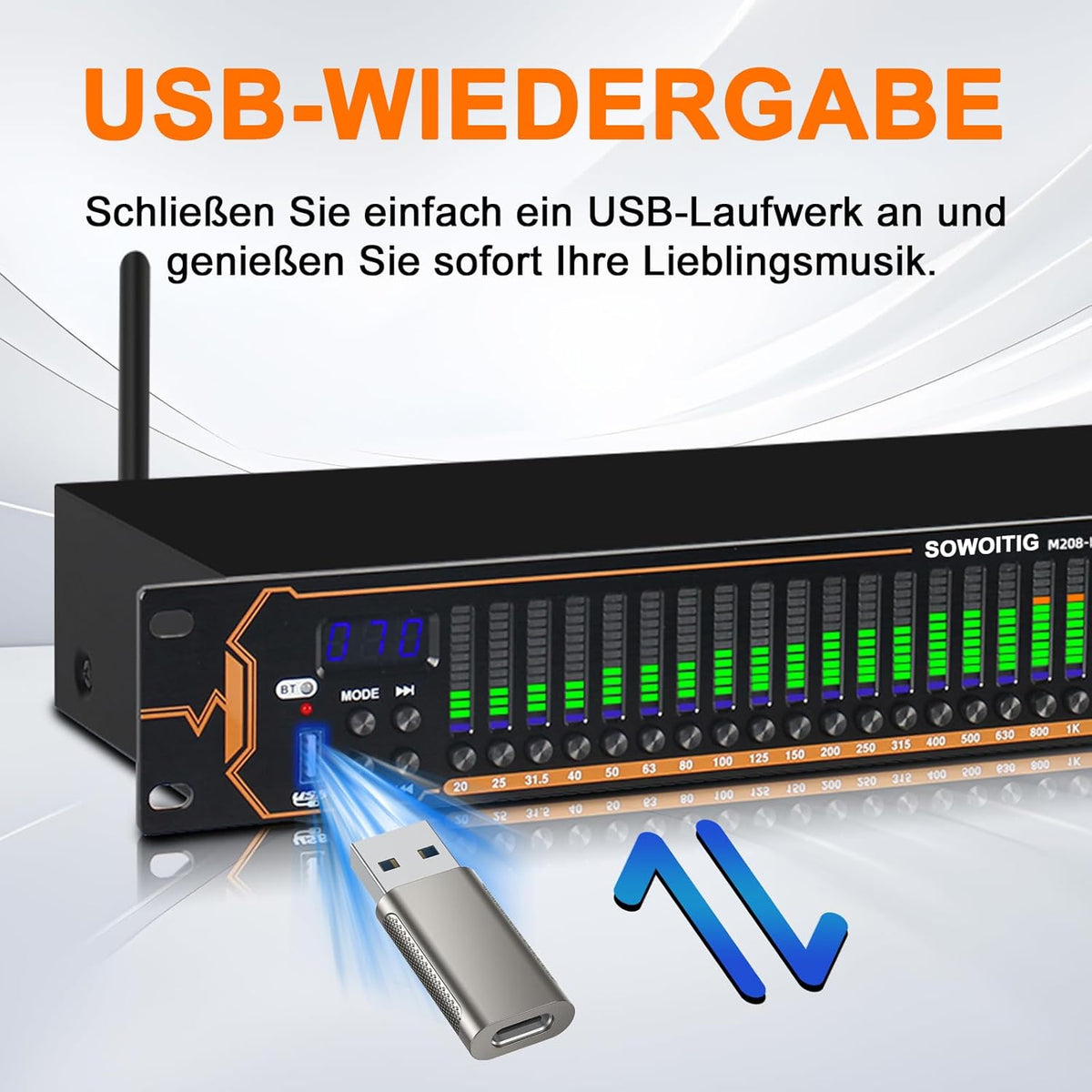 Stereo equalizer met 15-bands EQ voor thuisaudiosysteem, dual-channel DJ-equalizer