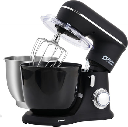 Kitchen in the Box Keukenmachine, 1300W, 10 snelheden, 4.5L + 5L mengkommen, elektrische standmixer met garde, klopper en deeghaak (Zwart, 4.5L)