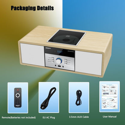 DAB-radio met CD-speler, vintage hifi-muzieksysteem van hout met Bluetooth, DAB+, FM-radio, AUX- en USB-ingang, afstandsbediening, compact radio en stereo-installatie