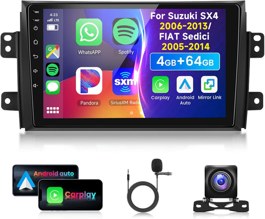 4G 64G 9" Bluetooth Car Radio for Suzuki SX4 2006-2013/FIAT Sedici 2005-2014 Carplay Android Car,DSP EQ,1280 * 720,wifi GPS,RDS/FM Radio 2 DIN with AHD Rear Camera - QUORE