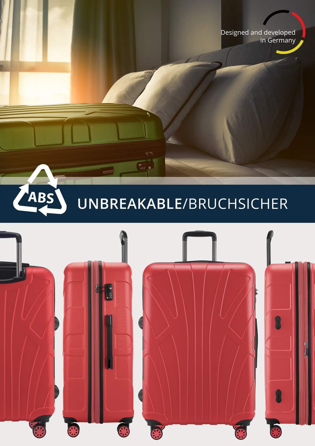 Suitline Grote koffer 76 x 53 x 31 cm ABS harde schaal uitbreidbaar (96-110 L) met TSA slot 4 dubbele wielen telescopische handgreep trolley, Koraal