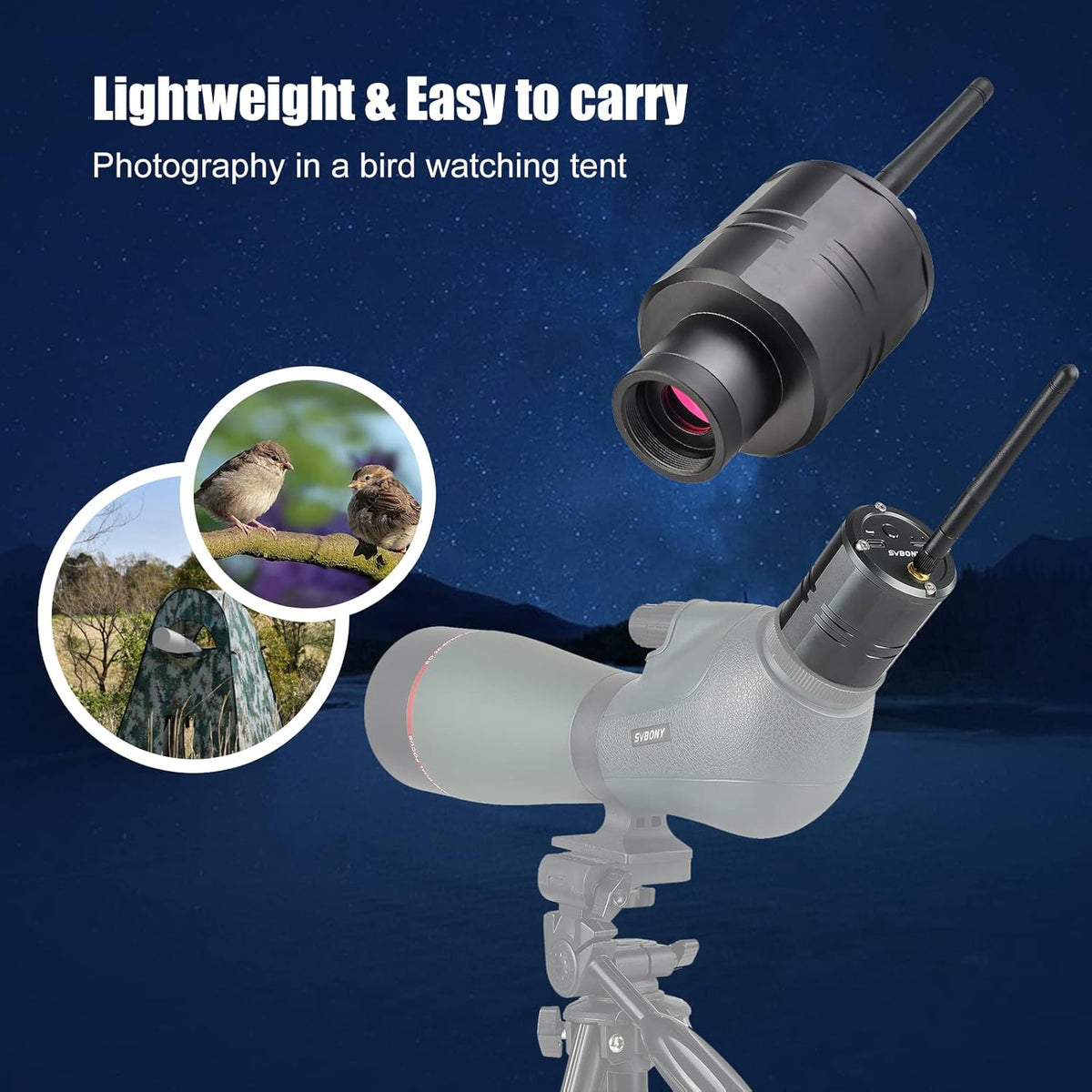 Draadloze Oculaircamera – Spotting Scope Camera – Telescoopcamera – Digiscoping Camera – Elektronische Oculaircamera – 1,25 Inch Aansluiting – 1080P HD-Beelden