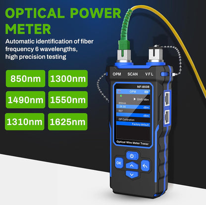 Netwerktester LAN tester met optische vermogensmeter CAT5 CAT6 netwerkkabeltester RJ11 RJ45 ethernet tester kabeltracking met NCV, poort flash, type C laadondersteuning.