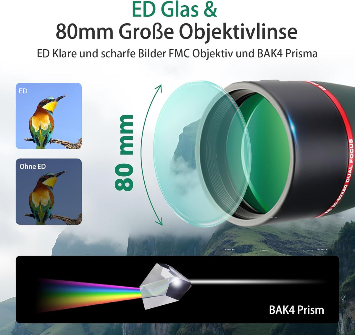 Svbony SV406P ED Spotlights, 20-60 x 80mm 1.25" Zoom Spotlights with Dual Focus FMC BAK4, Spotting Scope for Bird Watching in the Wild Casual Astronomy Photography - QUORE