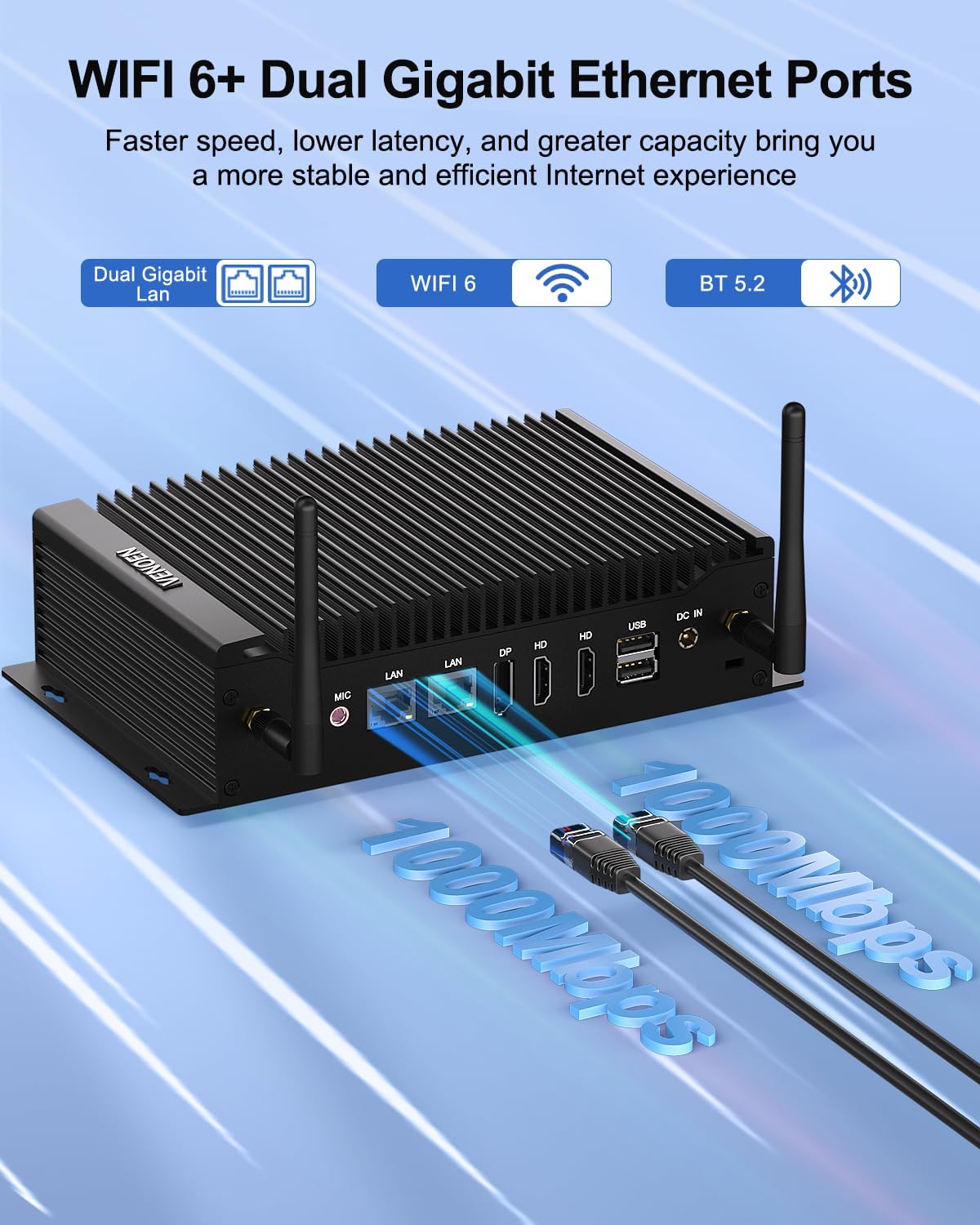 Industrial Mini PC WIN11 Pro, Fanless Pc Core i5-10210U, 16GB DDR4 256GB SSD, Dual HD+DP 4K Triple Display, 2xRS232/485 COM, WIFI6,BT5.2, Dual Gigabit Lan, RTC, Auto Power On