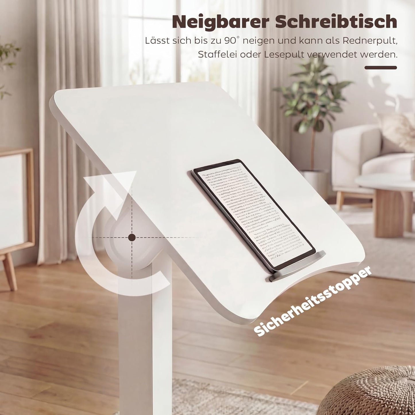 Laptoptafeltje – Verstelbaar Bureau – Mobiele Computertafel – Zit-Sta Werkplek – Kantelbaar Tafelblad – Pneumatische Hoogteverstelling 75-114 cm – Compact 60,5x52 cm Wit
