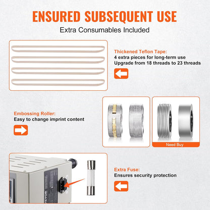 VEVOR Continuous bag sealing machine, sealing width 6-12mm, carbon steel vertical tape sealer with digital temperature control, for films plastic bags 0.02-0.8mm
