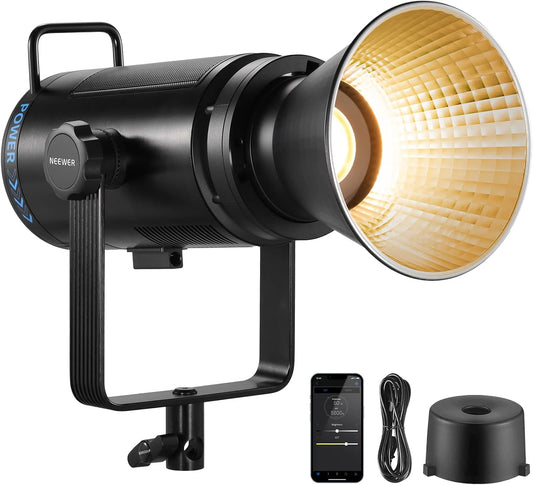 NEEWER CB200B 210 W COB videolicht met 2,4 G/app-afstandsbediening, tweekleurige led-continue verlichting, Bowens Light Photo Studio Mount