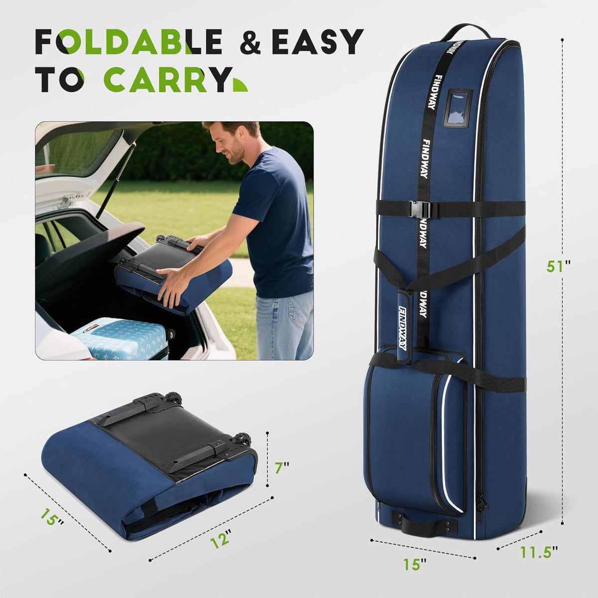 Findway Golf Reistas met Wielen, 900D Zwaar Oxford Slijtvast/Waterproof Gevoerd, Premium, Extra Verwijderbaar Pad voor Club Protectie Luchtvaart