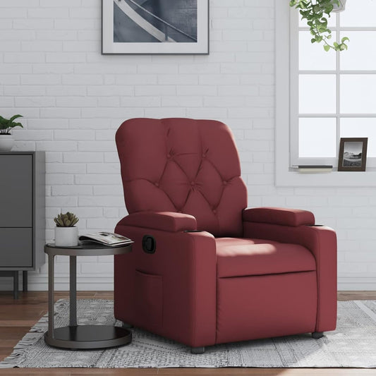 Relaxstoel – Fauteuil – Loungestoel – Recliner – Relaxfauteuil – Handmatige Ligfunctie – Kunstleer Wijnrood – Maximaal 110 kg – Brede Armleuningen – Bekerhouders