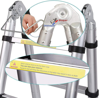 Telescopische ladder van aluminium,5 meter, vouwladder, uittrekbare ladder, maximale belasting: 150 kg, zilver