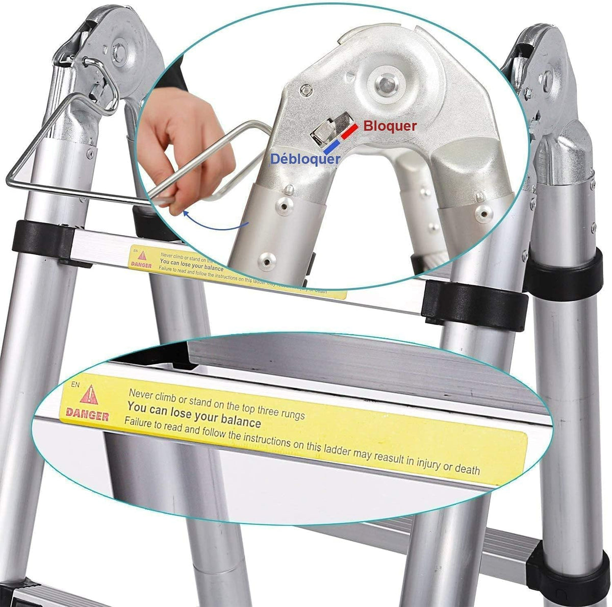 Nictemaw 5M Scala Telescopica in Alluminio Scala Retrattile pieghevole, capaciteit 150 kg (2,5 m + 2,5 m)