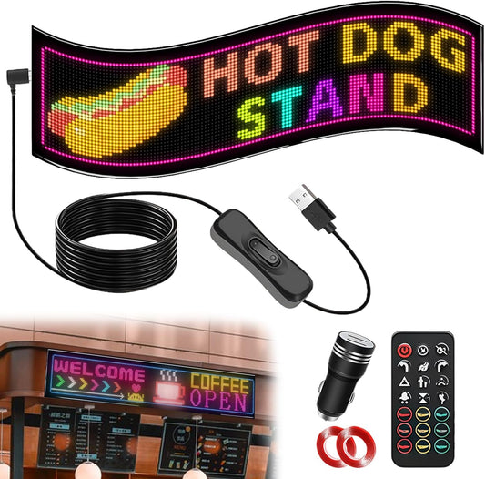 Dubbele rijen programmeerbaar led-lopende schrift, 20 x 93 cm, led-displaybord, ogen voor auto, bluetooth-app-bediening, gepersonaliseerd voor bar, reclame, restaurant, winkel, feestdecoratie (pixels