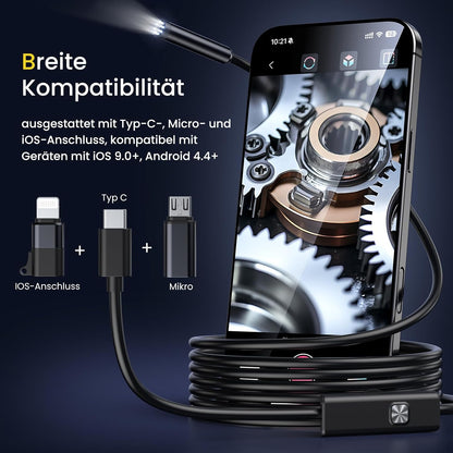Maxpow Endoscoopcamera met licht, 1920 HD 8 ledverlichting, waterdichte IP67-endoscoop voor Android- en iOS-smartphones, semi-rigide kabelinspectiecamera voor autoreparatie, ventilatiebuizen
