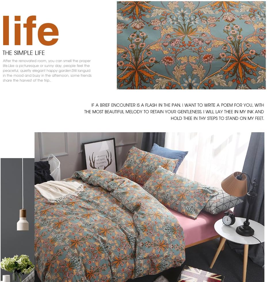 VM VOUGEMARKET Bohemen dekbedovertrekset, kingsize, 3-delig, langstapelig, katoenen dekbedovertrek met ritssluiting, groengouden elegante beddengoedset, Carol, King