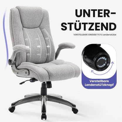 COLAMY Bureaustoel, ergonomisch, directiestoel met hoge rugleuning, ergonomische 360° draaistoel voor kantoor, lederen stoel met verstelbare kantelsluiting, grijs