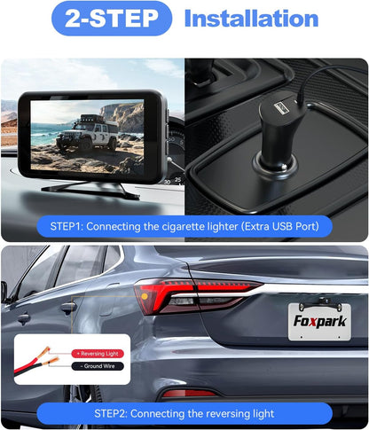Draadloze achteruitrijcamera 1080P: met 4,8 inch monitor, 2 kanalen, HD-nachtzicht, gestabiliseerd signaal, eenvoudig te installeren voor bestelwagen