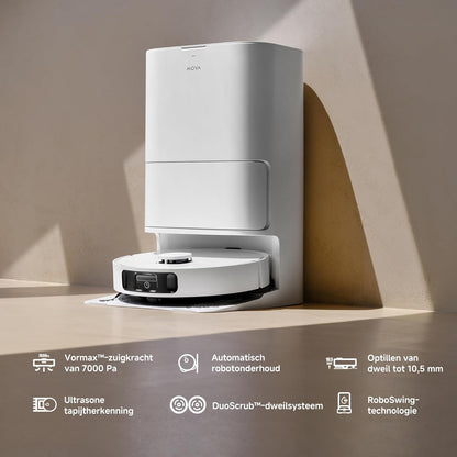 Mova E30 Ultra Robotstofzuiger en -dweil met automatisch legen en zelfreinigende dweil 7000 Pa aan zuigkracht, RoboSwing-technologie,DuoScrub-dweilen, 10,5 mm dweilverhoging