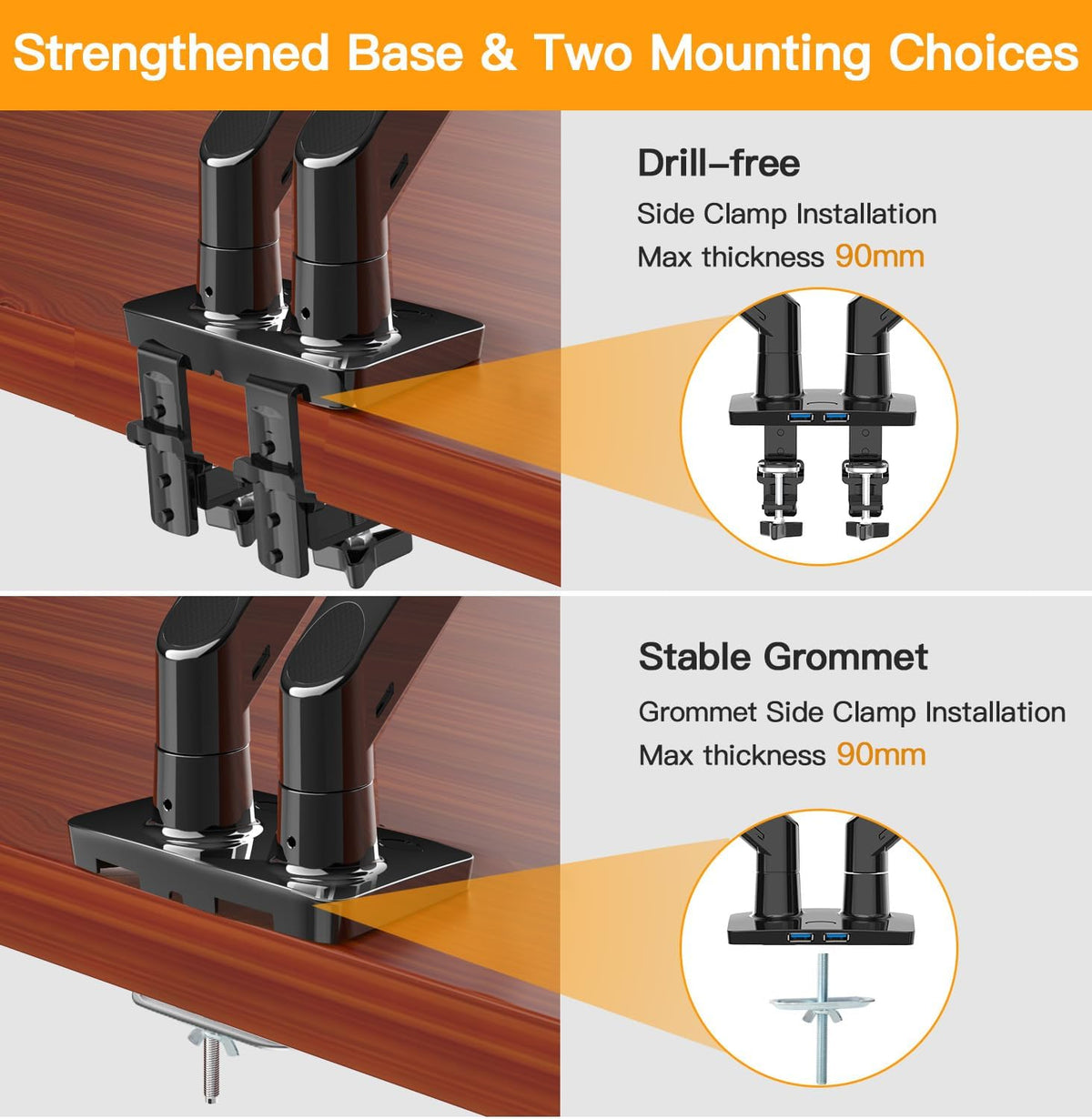 Dubbele monitorarm voor 2 schermen – Monitorhouder – Monitorsteun – Monitorbeugel – Bureausteun – Geschikt voor 13 tot 40 inch – Tot 12,1 kg per scherm, met USB-poort en VESA 75x75 / 100x100