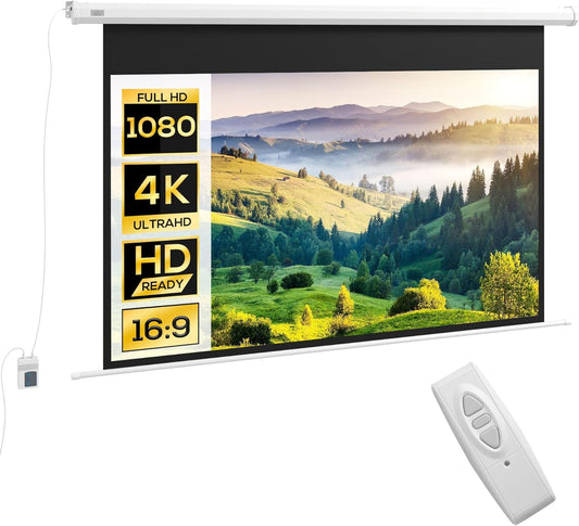 Projectiescherm Elektrisch – Motorisch Projectiescherm – Beamerdoek – Uittrekbaar Scherm – Filmscherm – Groot Scherm 266 X 149 CM – Inclusief Afstandsbediening