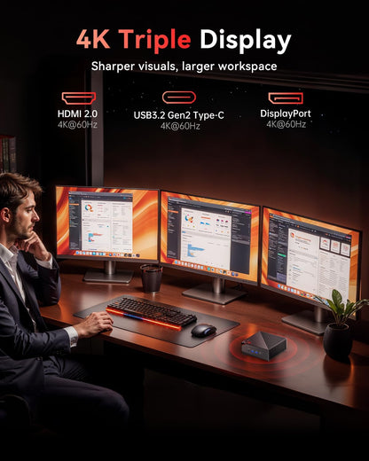 NiPoGi AM06 Pro Mini PC 32GB DDR4 RAM AΜD Ryzen 7 7730U (8C/16T, tot 4,50 GHz) 512GB M.2 SSD. Mini Desktop Computer met WiFi 6, Dubbele LAN, HDMI, DP, Type-C en drie 4K-schermen voor School/Kantoor