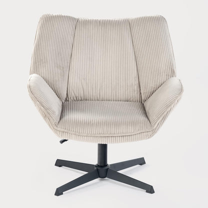 MEUBLE COSY Gevoerde draaistoel voor woonkamer, slaapkamer, kantoor, relaxstoel met dikke zitting, rugleuning en armleuningen van geribbeld fluweel, taupe