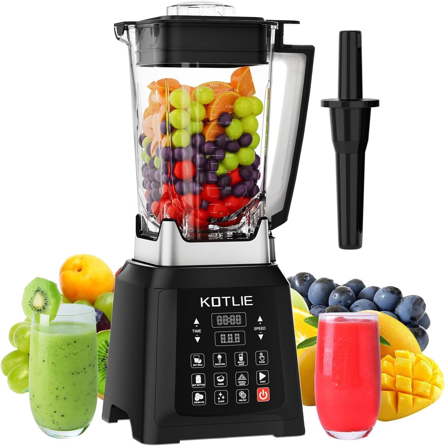 KOTLIE NY-8088EJA Huishoudelijke tafelmixer, 2L grote capaciteit, 7 voedselfuncties, met zelfreinigende functie (zonder verwarming)