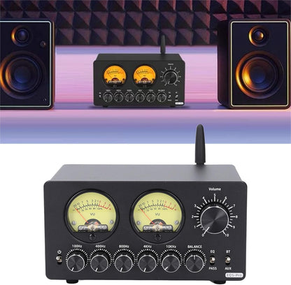 Fafeicy Audio 5 Band Equalizer, 5,0 EQ Voorversterker Gelijkmaker met Vintage VU -meter voor Thuisstereo, Computerluidsprekers, Versterkers