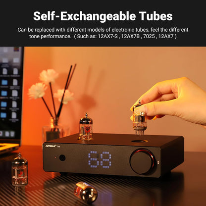 AIYIMA T20 volledig gebalanceerde buizenvoorversterker LME49720 voor HiFi Home audio mini-buizenvoorversterker met RCA- en XLR-ingangen & -uitgangen &12V-triggeruitgang (DC12V 2A voedingsadapter)