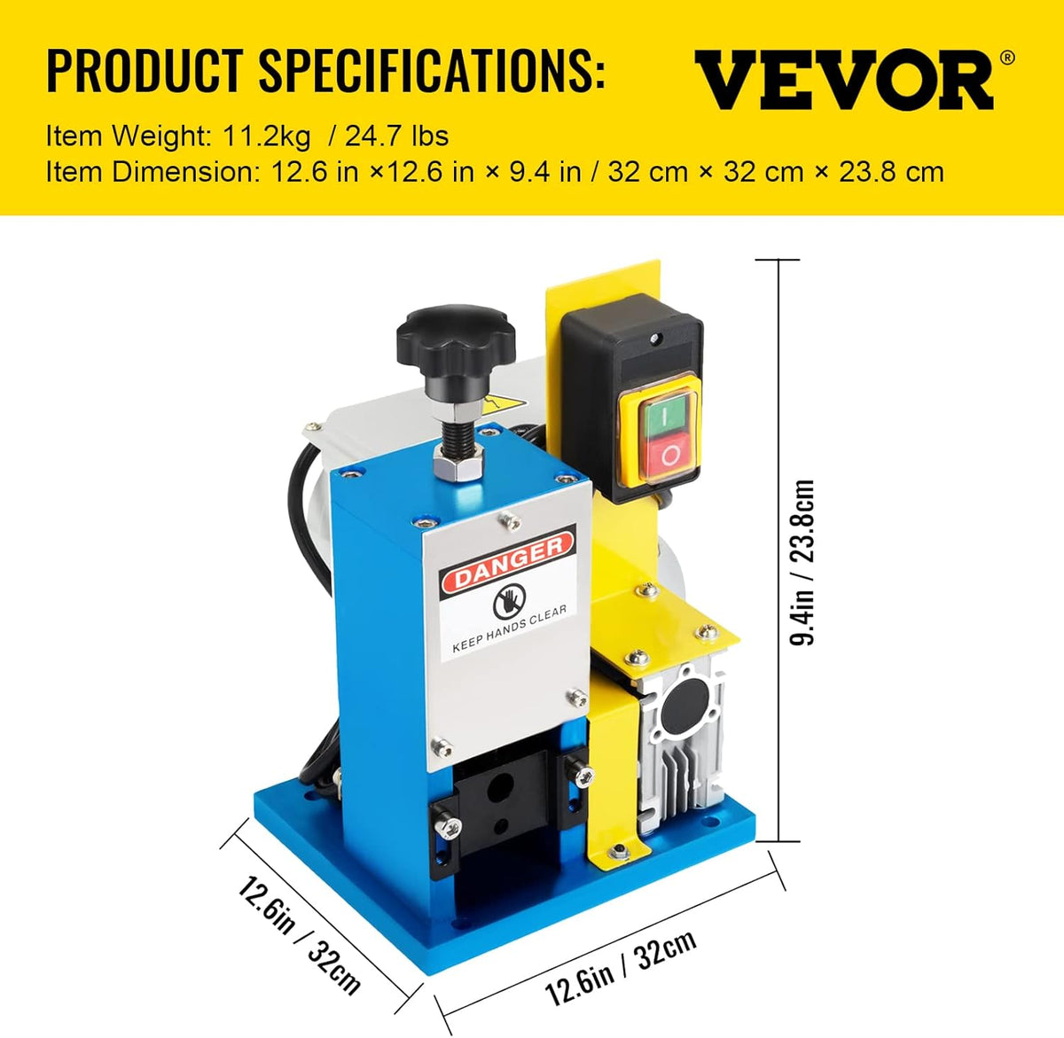 VEVOR Stripmachine, 220 V, automatische kabelstrippermachine, industriële strippermachine, 1,5 mm - 25 mm, voor verschillende soorten ronde kabels en platte kabels met afdekking draadstripper