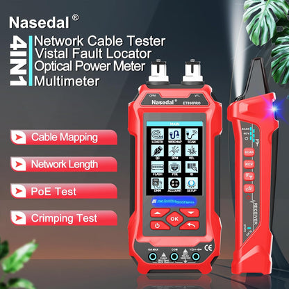 Netwerkkabeltester, optische vermogensmeter, VFL 4 IN 1, draadtracker RJ45 CAT5 CAT6 CAT7 CAT8 test UTP STP QC kabellengte scanpoort Flashng tester POE