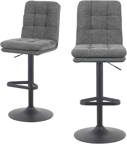 DUBI Möbel Enno Bar Stool, Double Cushion and Padded Backrest, Infinitely Height-Adjustable, Black Matte Footrest with Triangular Footrest for Kitchen Island/Counter, Seat Height 68-88 cm - QUORE
