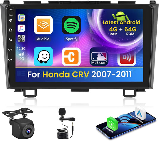 4+64G Autoradio voor Honda CRV 2007-2011 Android met Wireless CarPlay Android Auto, 9'' Autoscherm Bluetooth WIFI GPS FM/RDS 32EQ SWC AHD Achteruitkijkcamera